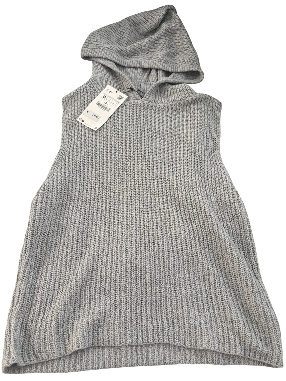 Zara Light Gray Knit Sweater Vest with Hood- NWT